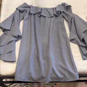 Elegant Off-Shoulder Ruffle Dress in Chambray